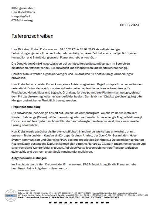 Referenzschreiben DynaMotion – Seite 1