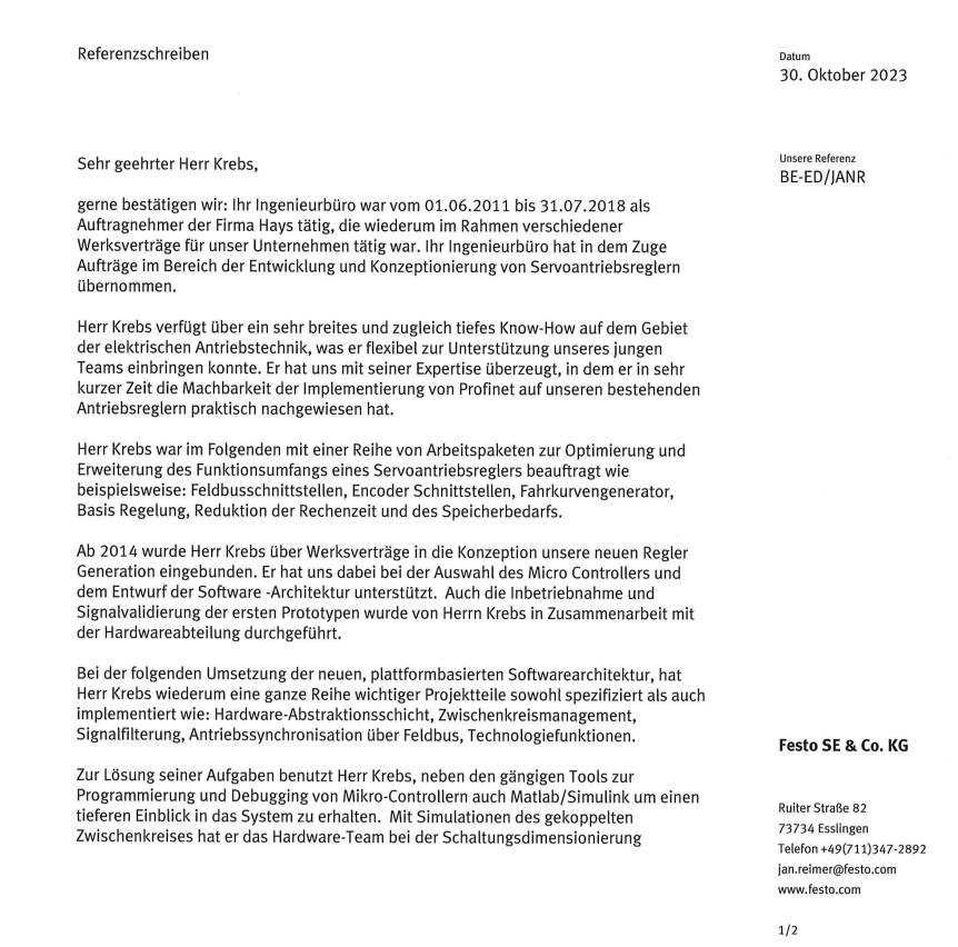 Referenzschreiben Festo – Seite 1