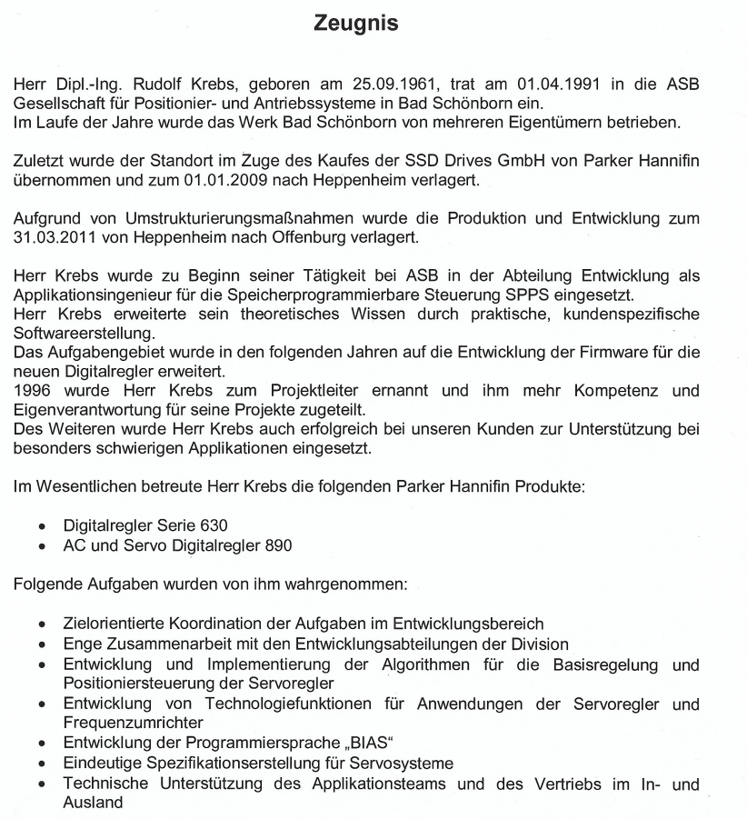 Arbeitszeugnis Parker Hannifin – Seite 1
