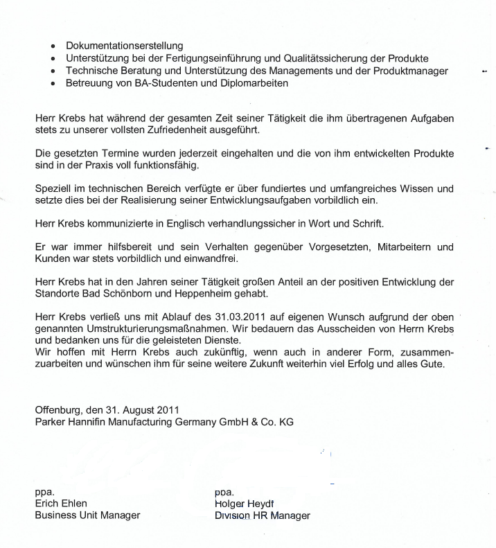 Arbeitszeugnis Parker Hannifin – Seite 2